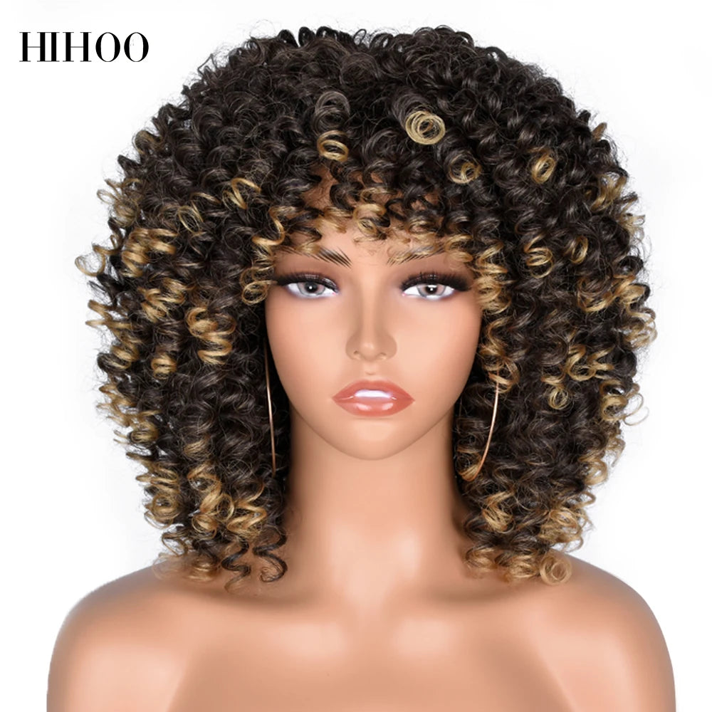 Synthetic Short Curly Wigs With Bangs - Various Colors Available