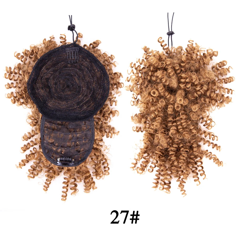 Afro Curly Adjustable Drawstring Synthetic Ponytail With Bangs