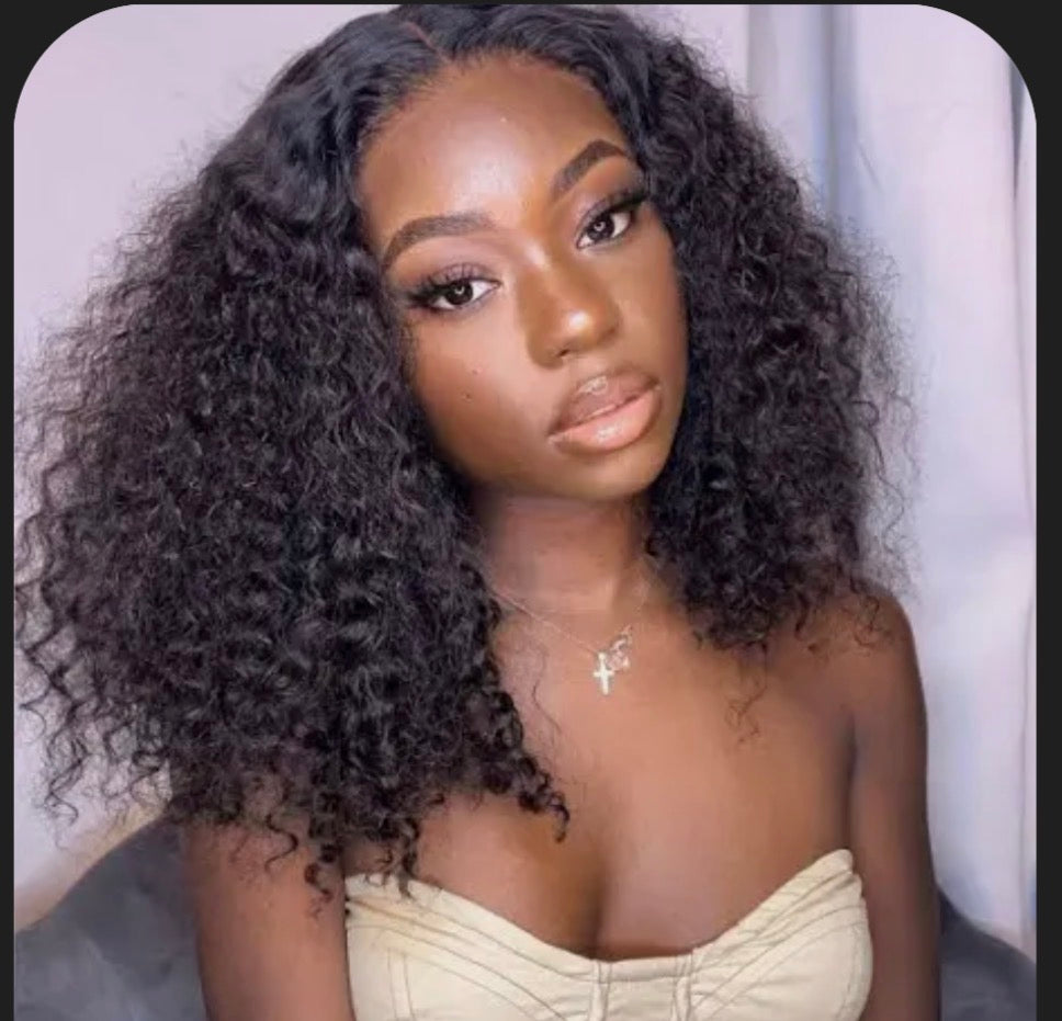 2Trendy - Curly Wavy Human Hair Transparent 13x4 Lace Front Pre-plucked Bob Wig