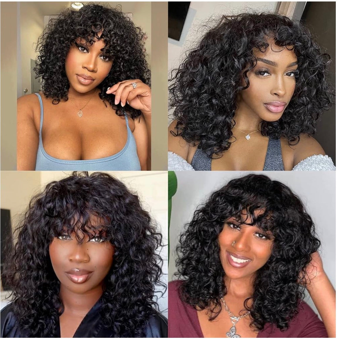 2Trendy Brazilian Curly Human Hair Wig With Bang