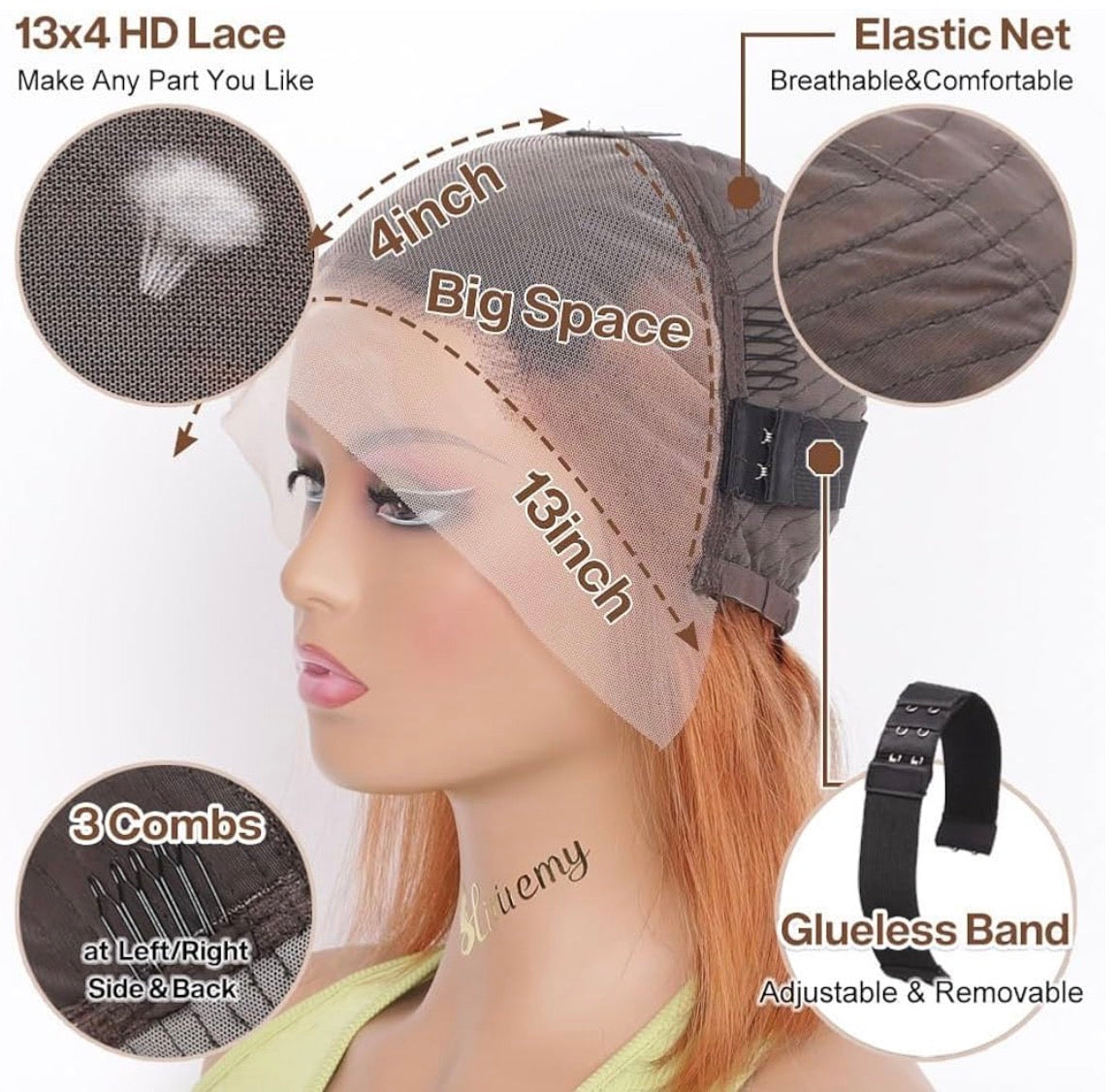 2Trendy T1B/30 Ombre Straight Short Bob Wigs - 13X4 Lace Pre-plucked Frontal Human Hair Wig