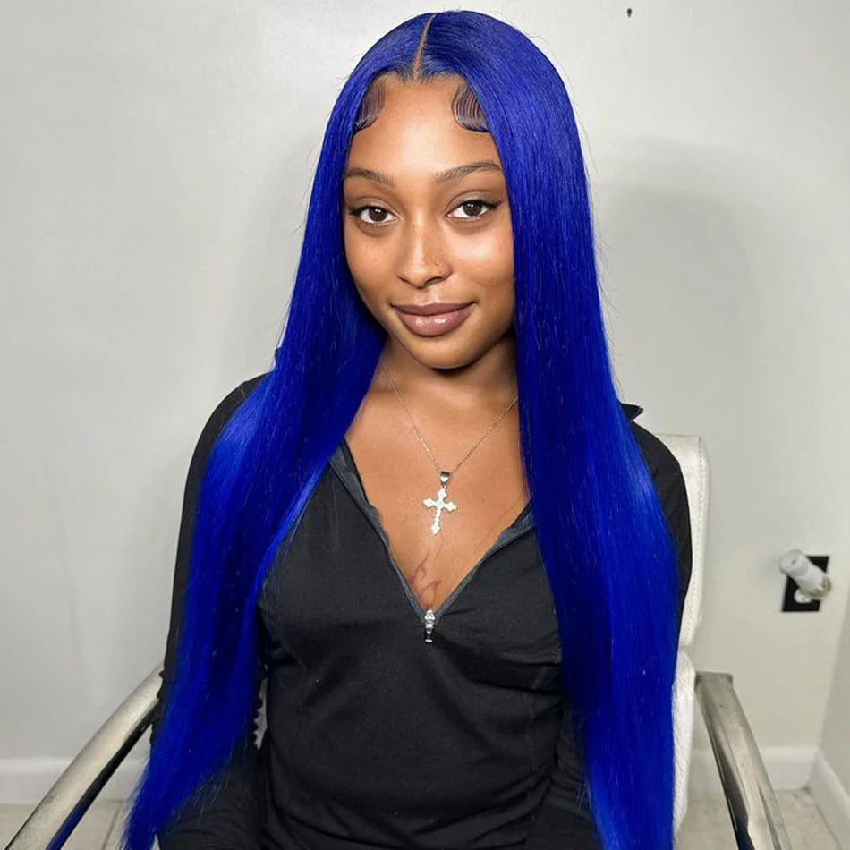 Brazilian Body Wave Dark Blue - Pre Plucked Transparent Lace Frontal Human Hair Wig