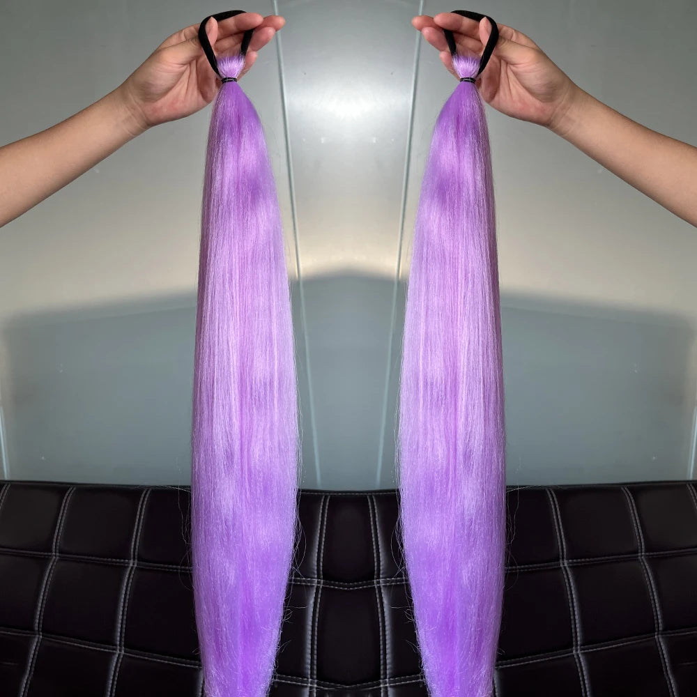 Synthetic Colorful 2Pcs Long Straight Ponytail Hairpiece with Rubber Band