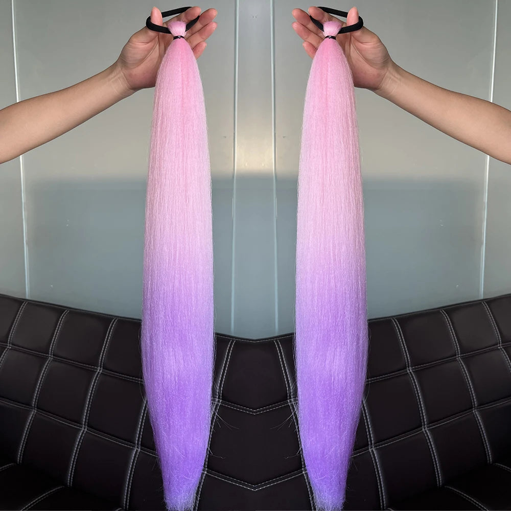 Synthetic 2Pcs Straight Ponytail With Elastic Hair Tie - Various Colors Available