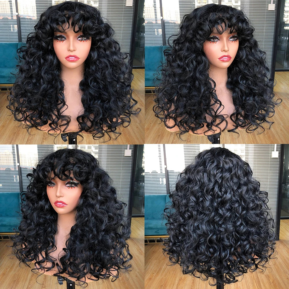 Synthetic Curly Wigs With Bangs - Various Colors Available
