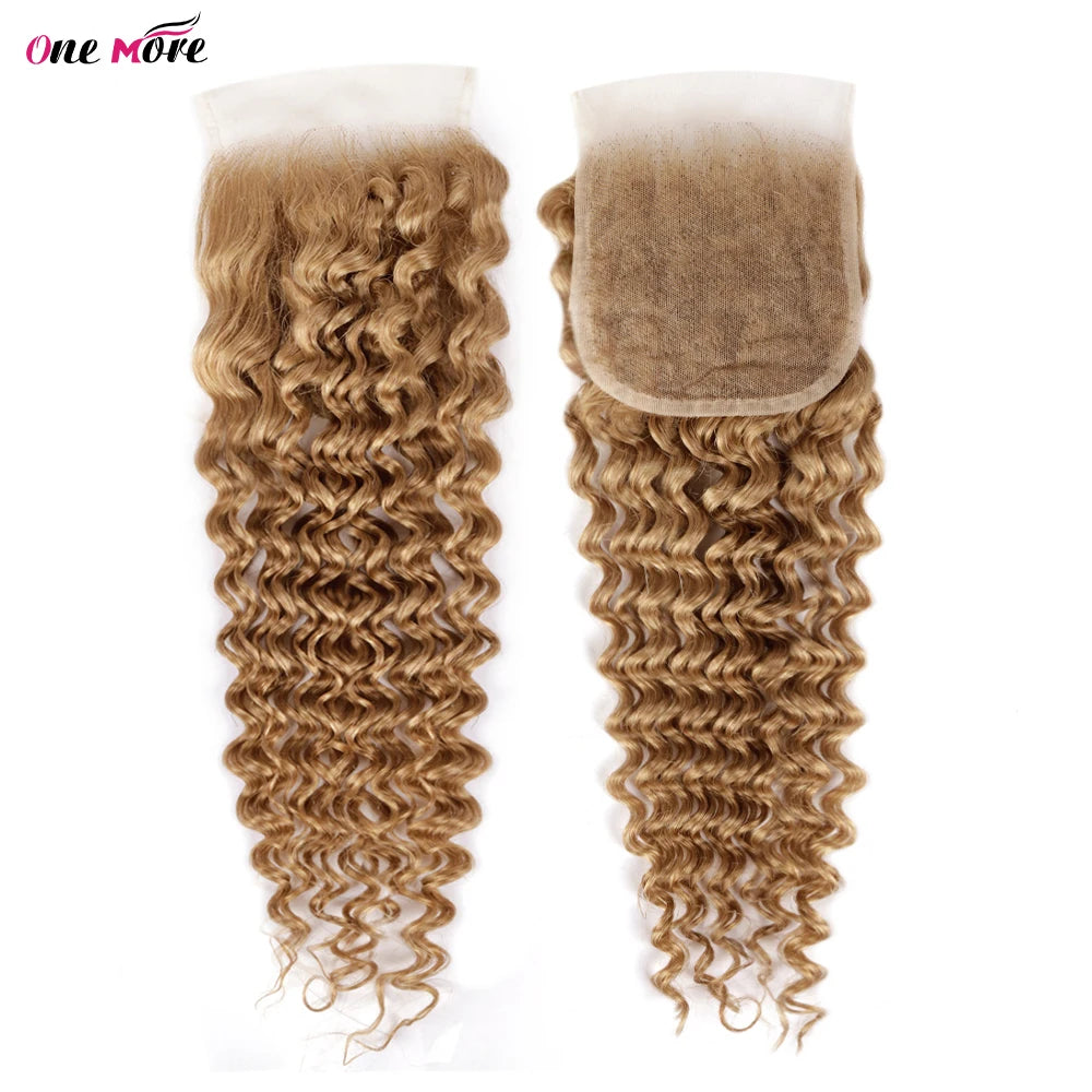 #27 Honey Blonde Deep Wave Human Hair Transparent Lace Closure or Frontal