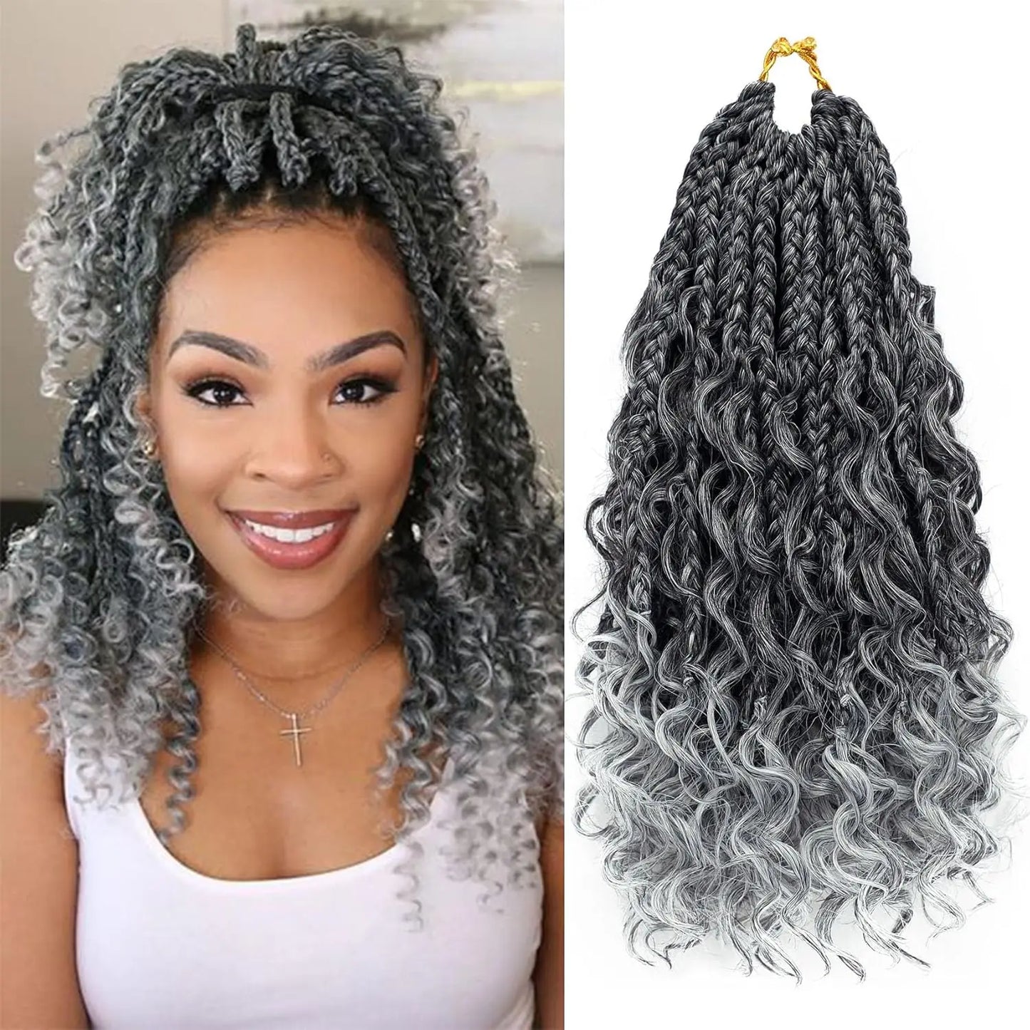 Curly Goddess Box Braids - Crochet Synthetic Hair, 1pc & 8pcs/ Various Colors Available