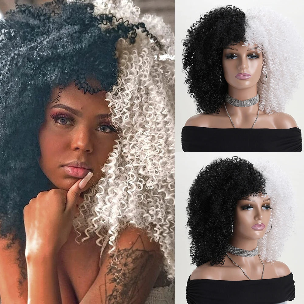 Synthetic 16 Inch Afro Kinky Curly Wigs With Bangs - Various Colors Available