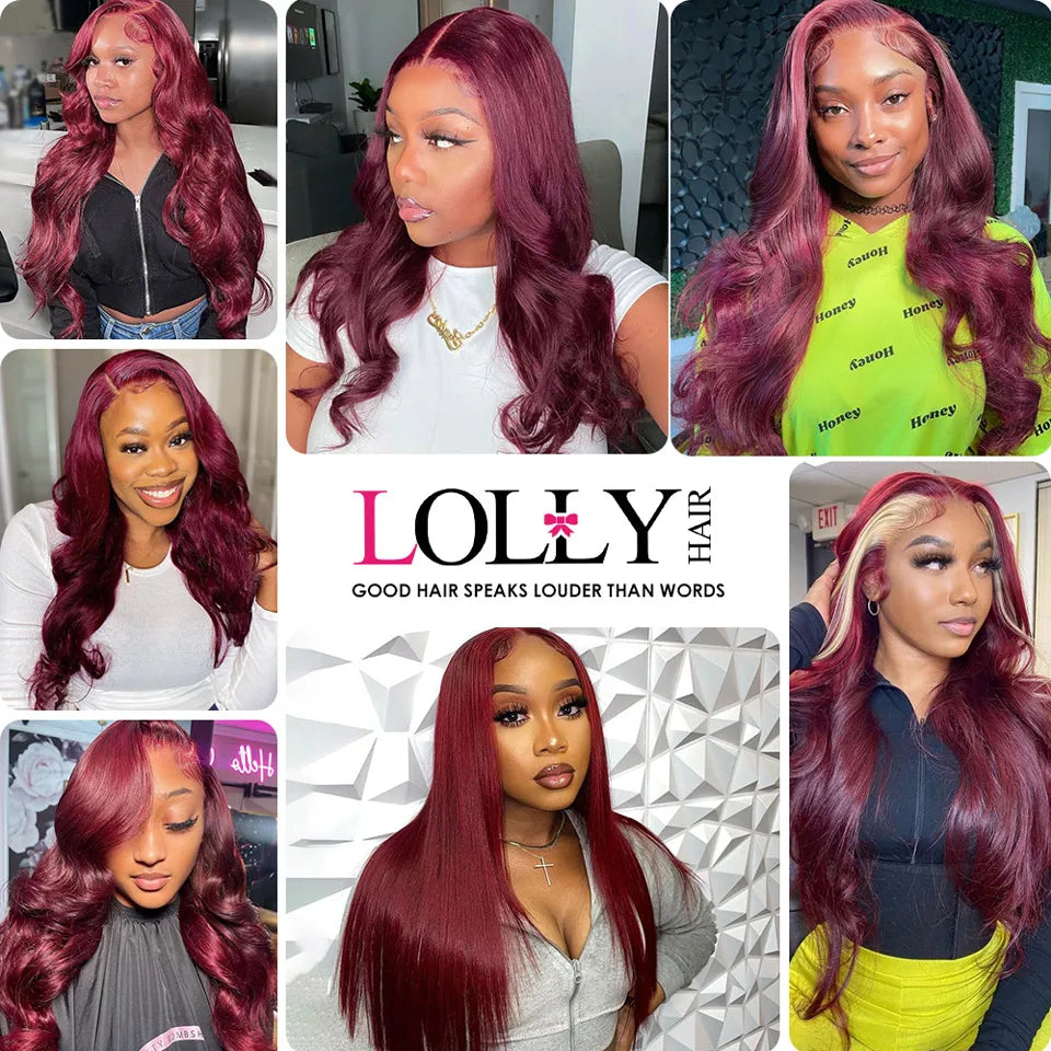 Body Wave Human Hair Bundles With Closure - Burgundy Color in Various Lengths
