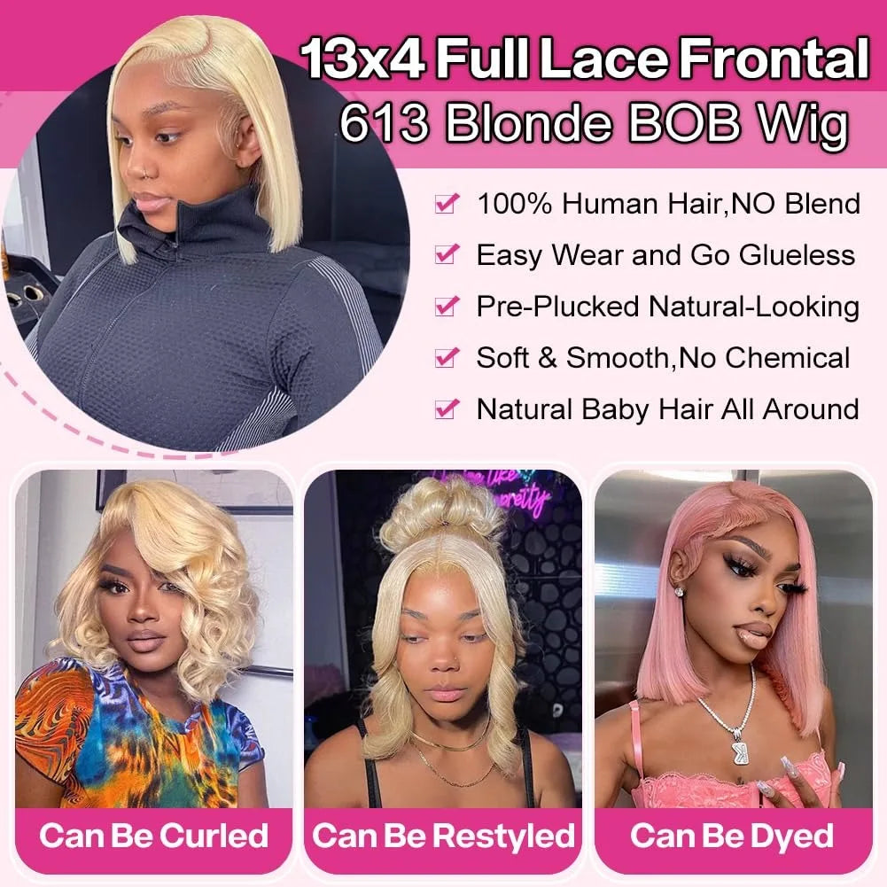 Blonde 613 Short Straight Bob Lace Front Human Hair Wig