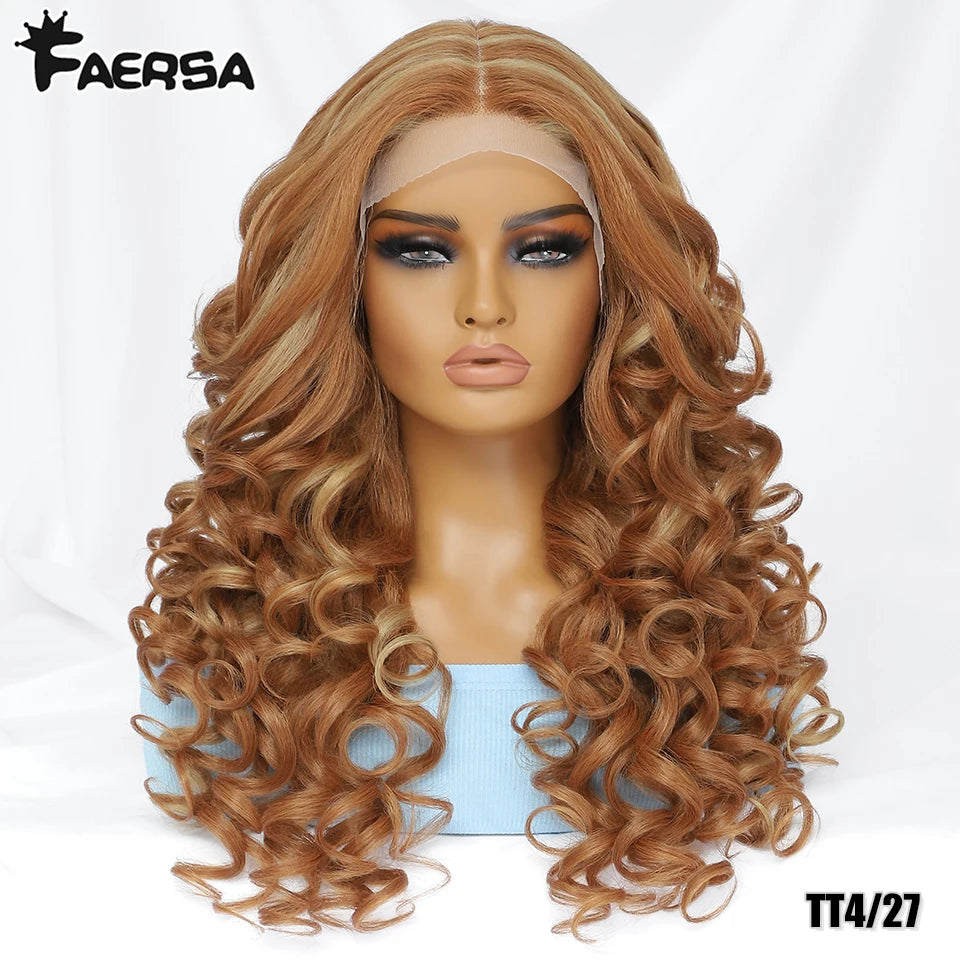 Black Brown Curly Synthetic Lace Front Wigs - Various Colors Available