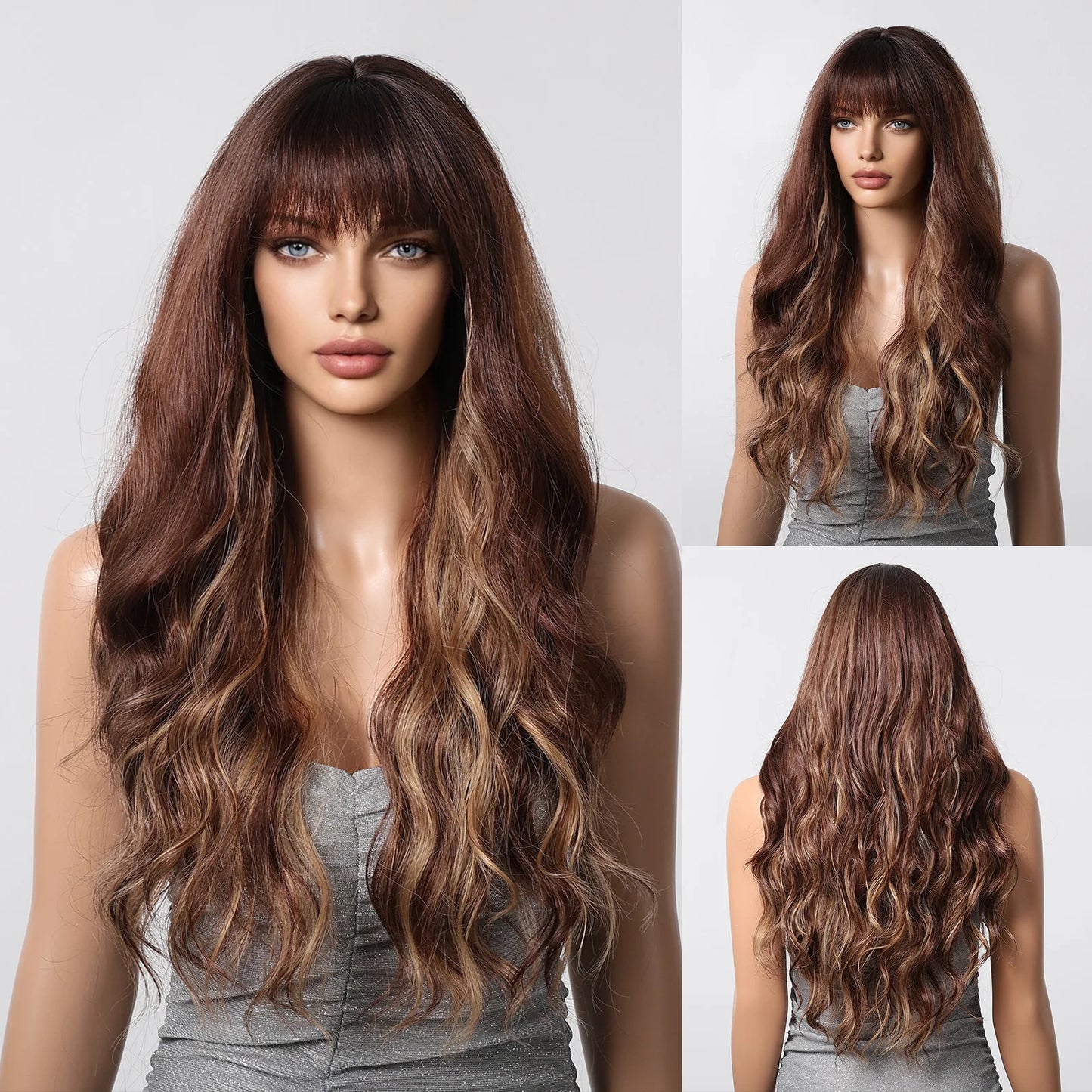 Long Wavy Synthetic Hair Wigs with Bangs - Various Colors Available