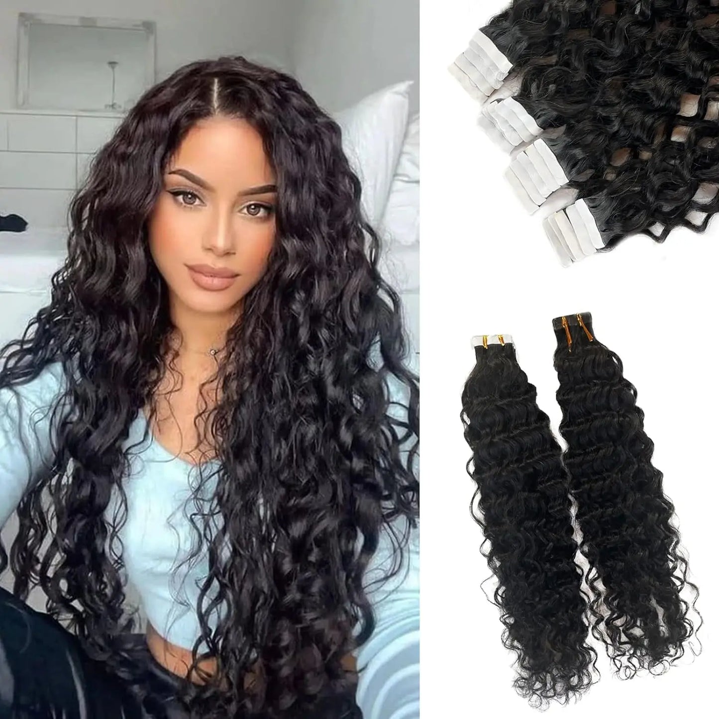 Brazilian Water Wave Skin Weft Human Hair Tape Ins