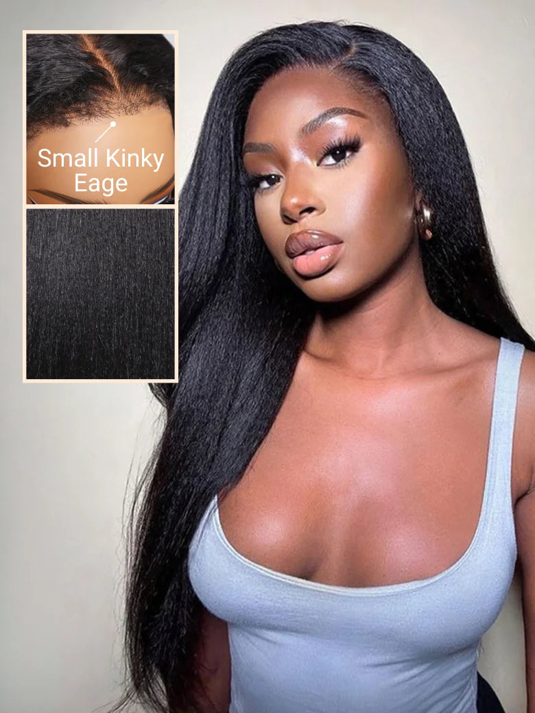 Yaki Straight - Elastic Drawstring Glueless Human Hair 7x5 Bye Bye Knots Wear and Go Wig