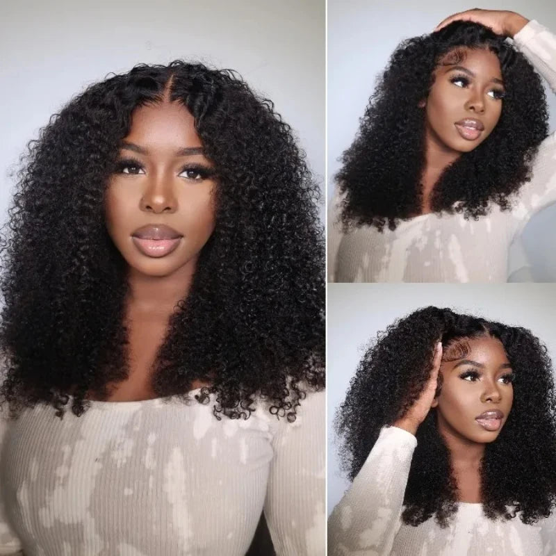 Kinky Curly - V Part Human Hair Wig - No Leave Out Option Easy Blend Thin Part