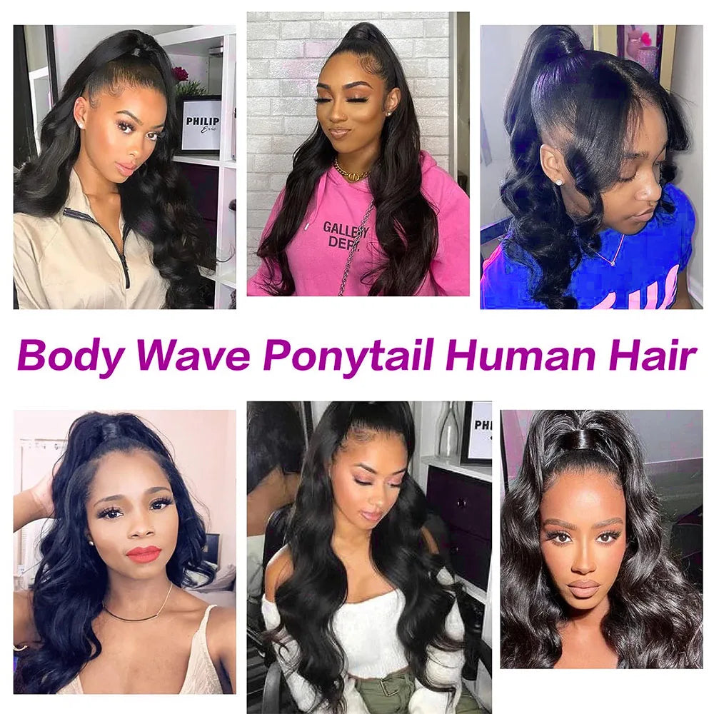 Body Wave Human Hair Drawstring Ponytail - Natural Color