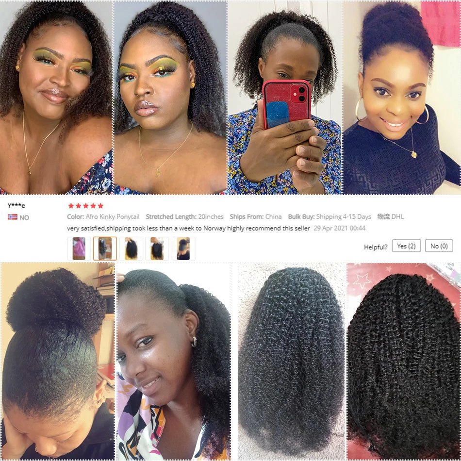 Afro Kinky Curly Drawstring Human Hair Ponytail