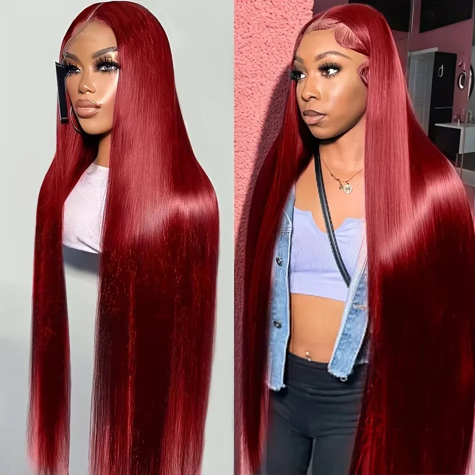 Bone Straight Burgundy - HD Transparent Full Lace Frontal Human Hair Glueless Wig
