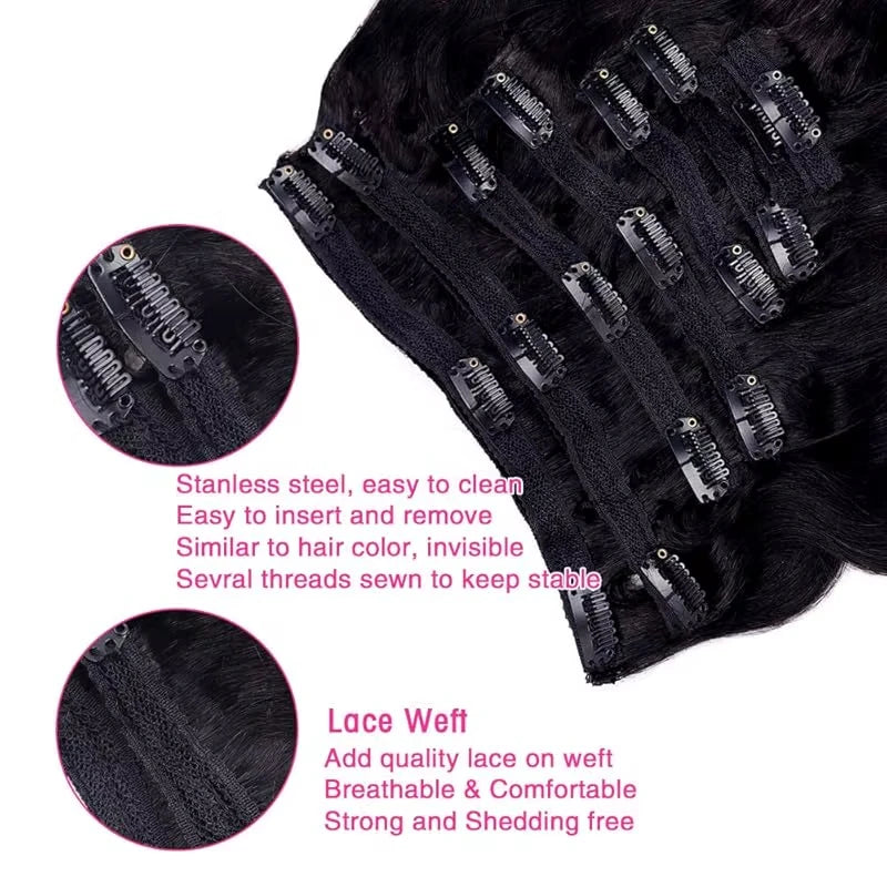 Body Wave 100% Brazilian Human Hair Seamless Clip ins