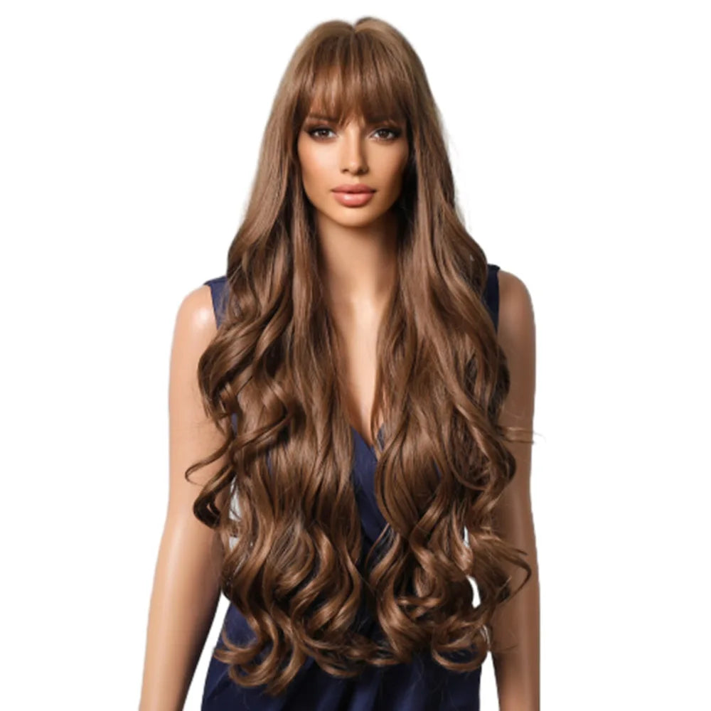 Long Wavy Synthetic Hair Wigs with Bangs - Various Colors Available
