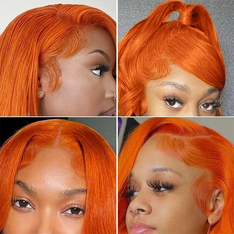 Straight Orange Ginger Pre Plucked Lace Front Human Hair Wigs