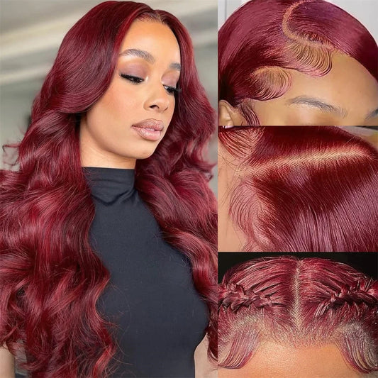 Burgundy Body Wave Bundles With Frontal 13x4 Lace 100% Human Hair Bundles With Closure