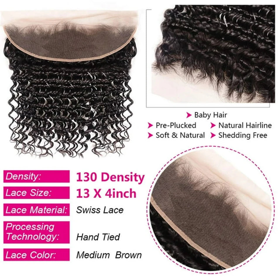 Deep Wave/Wet & Wavy Bundles With 13X4 Lace Frontal  - 100% Human Hair