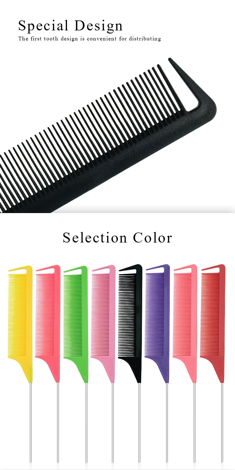 Pro Pointed Tail Hair Styling Anti-static Comb Hair Brush Steel Needle Pin Rat Tail Combs Sets