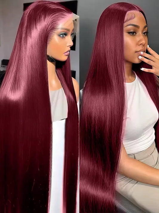 Bone Straight Burgundy - HD Transparent Full Lace Frontal Human Hair Glueless Wig