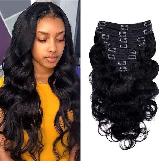 Brazilian Remy Body Wave Human Hair Natural Color Clip Ins