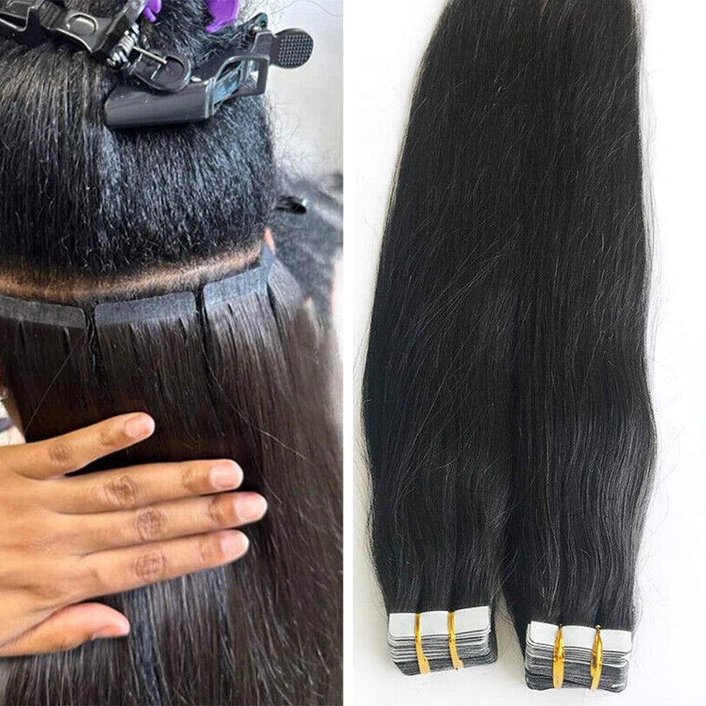 Straight Skin Weft Adhesive Invisible 100% Real Human Hair Tape-Ins