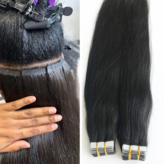 Straight Skin Weft Adhesive Invisible 100% Real Human Hair Tape-Ins