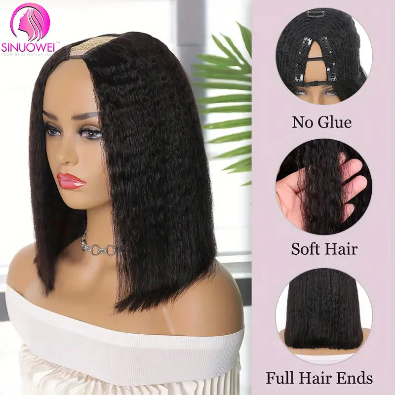 Short Bob Yaki Straight U & V Part Human Hair Wig