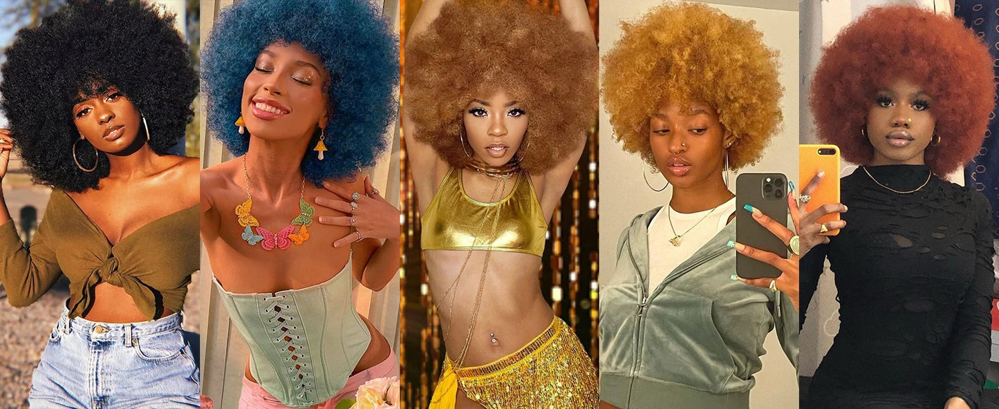 Short Synthetic Afro Kinky Curly Wigs - Various Colors Available