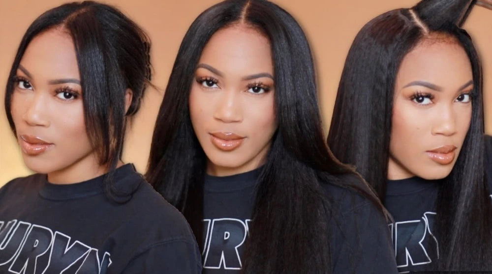 Kinky Straight V & U Part Human Hair Wigs With Drawstring and Minimal Leave Out
