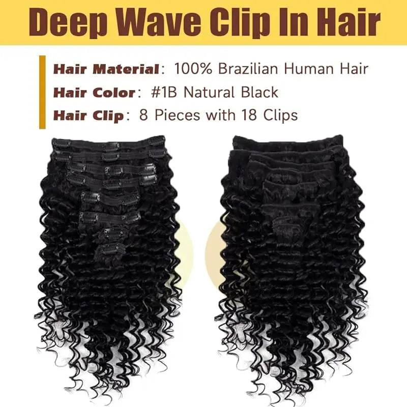 Deep Wave Brazilian Human Hair Clip Ins