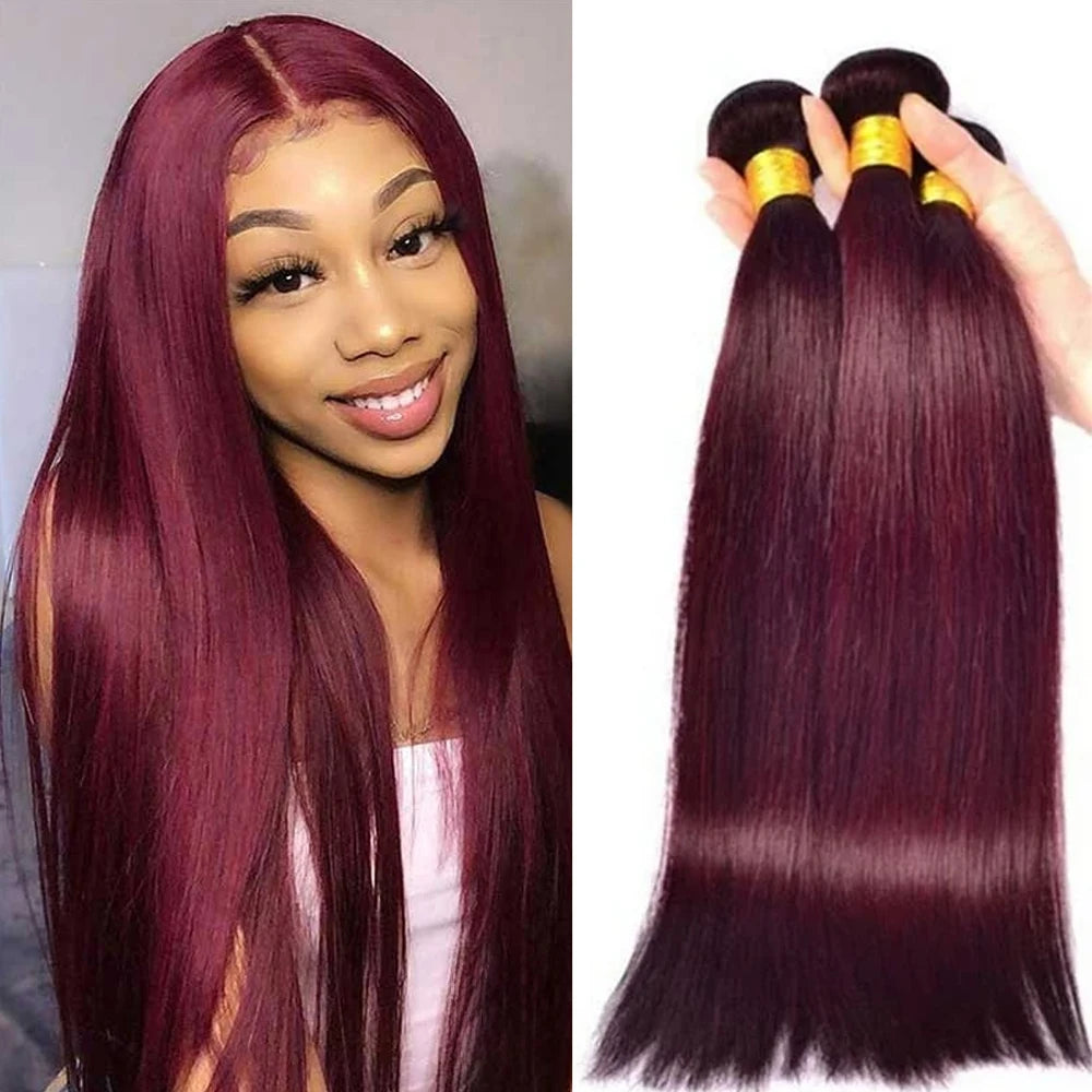 Wine Red #99J Remy Silky Straight Unprocessed Virgin Human Hair Bundles