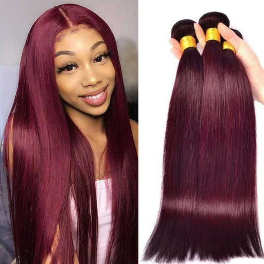 Wine Red #99J Remy Silky Straight Unprocessed Virgin Human Hair Bundles
