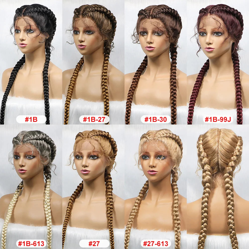 36 Inches Long Lace Front Synthetic Braided Wigs With Baby Hair - Various Colors Available