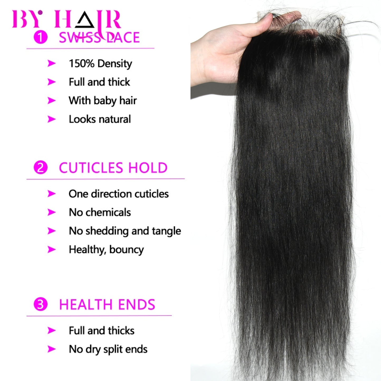 Straight 2x6, 4x4 5x5 6x6 & 13x4 Closure Human Hair Transparent Lace Frontals