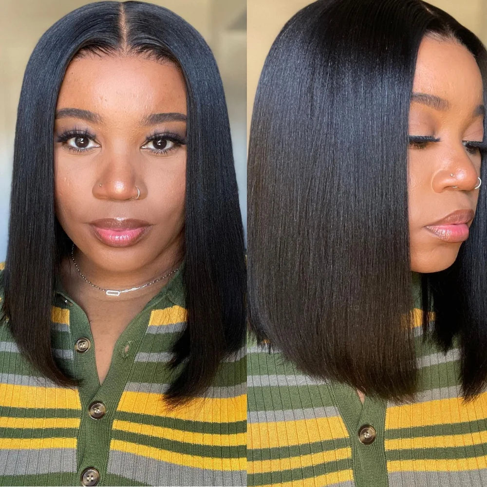 Yaki Straight Bob - Pre Bleached, Pre Cut  7x5 13x4 Lace Front Human Hair Glueless Wig