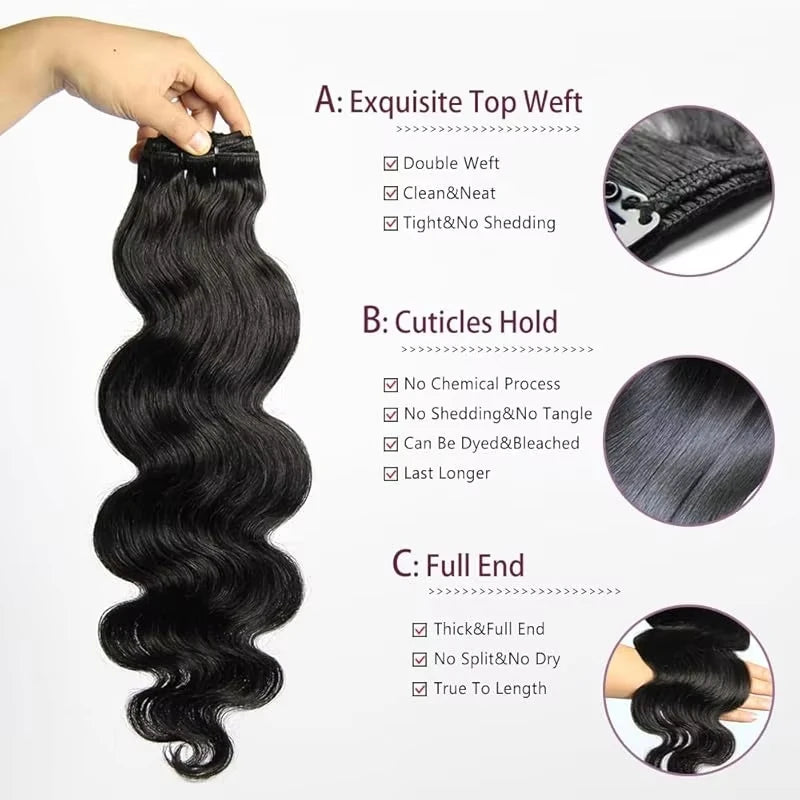 Brazilian Remy Body Wave Human Hair Natural Color Clip Ins