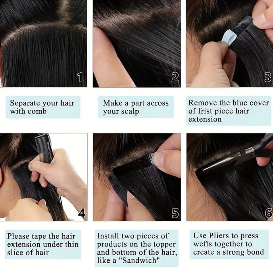 Body Wave Human Hair Tape - In Extensions, Natural Color (1B)