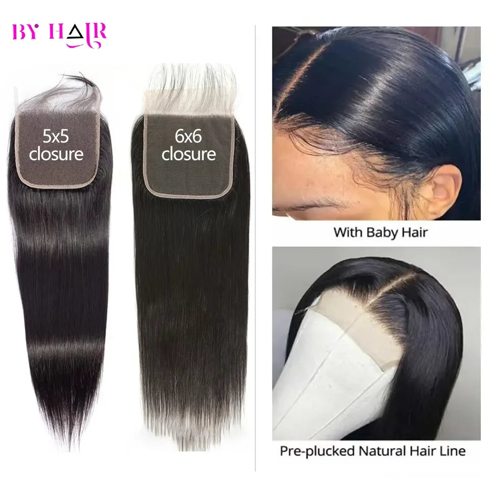 Straight 2x6, 4x4 5x5 6x6 & 13x4 Closure Human Hair Transparent Lace Frontals