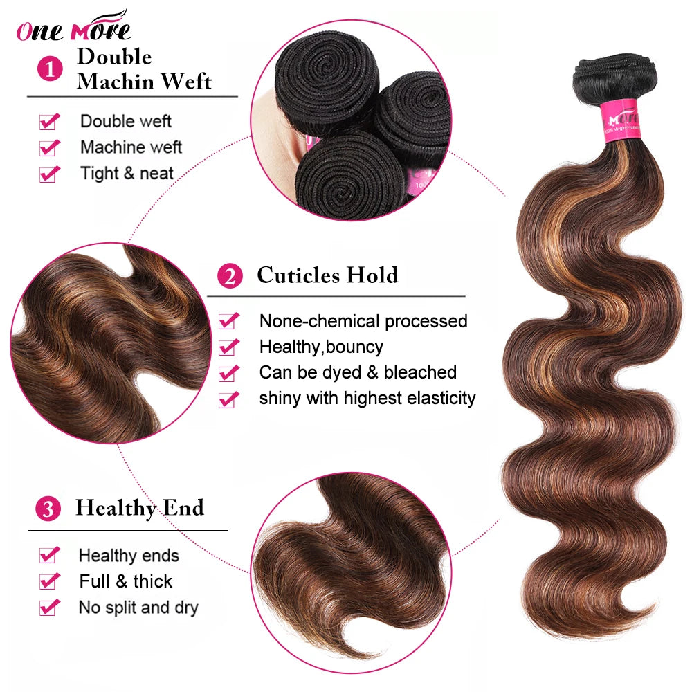 1B 4 30 Ombre Brown Highlight Body Wave Bundles - Human Hair