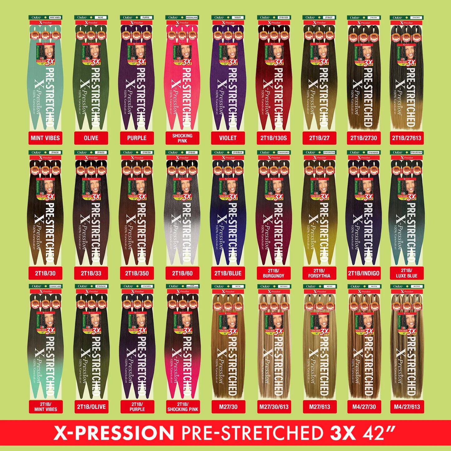 X-Pression Pre Stretched Braid 42" Ultra Lightweight - Various Colors Available