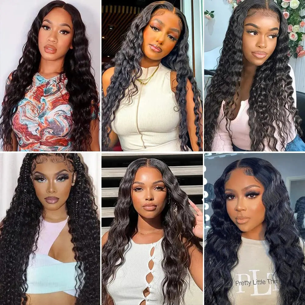 Deep Wave Brazilian Virgin Human Hair 3 Bundles With 4x4 Lace Closure
