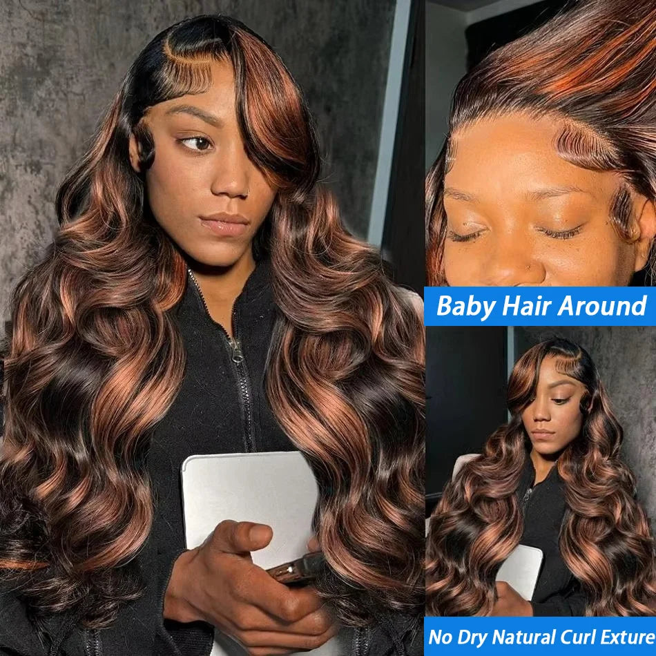 Body Wave Curly Highlight Human Hair HD Lace Front Wig