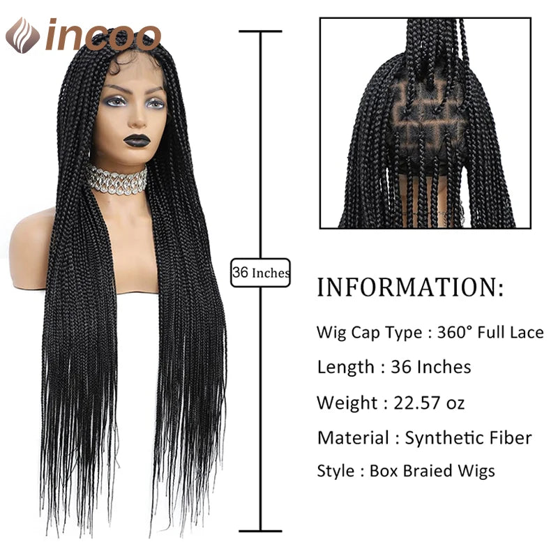 36" Full Lace Front Synthetic Box Braided Knotless Wigs - Various Colors Available