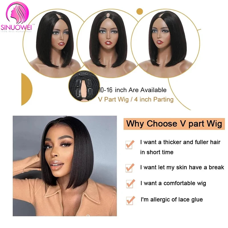 Straight Short U & V Part Bob Human Hair Wigs